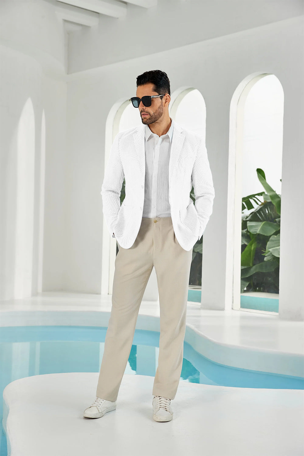 Seersucker Striped Men's Summer Blazer