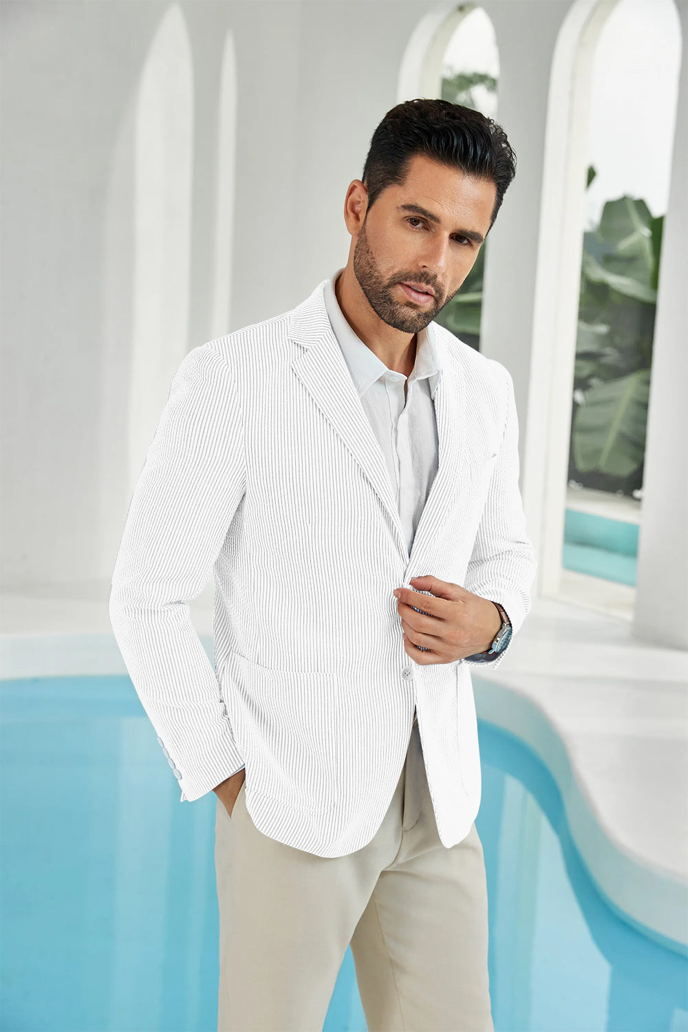 Seersucker Striped Men's Summer Blazer