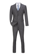 Cargar la imagen en la vista de la galería, Grey Plaid Men's 3 Piece Set for Party, Wedding and Business
