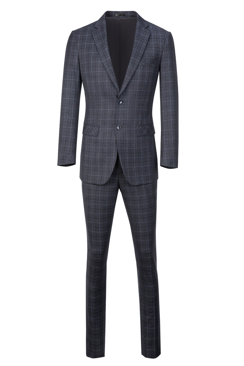 Dark Grey Plaid Men's 3 Piece Set for Party, Wedding and Business