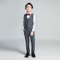 Load image into Gallery viewer, Dark Gray Plaid Fashion 5 Piece Boys Suits
