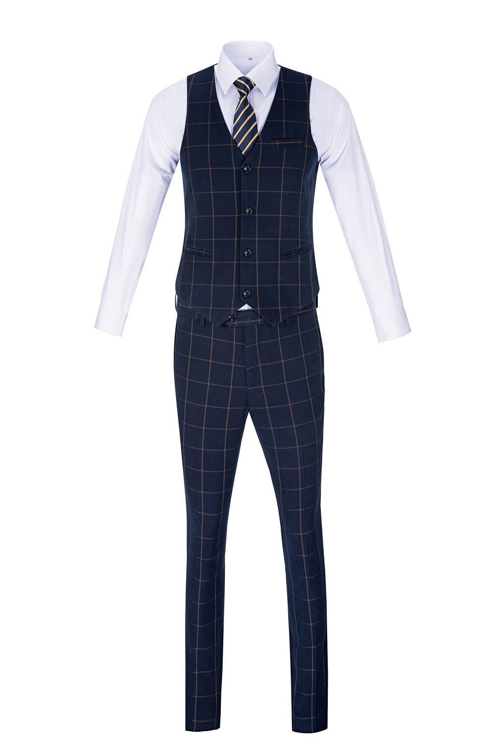 Blue Men's 3 Piece Set for Party, Wedding and Business ( Orange Plaid )