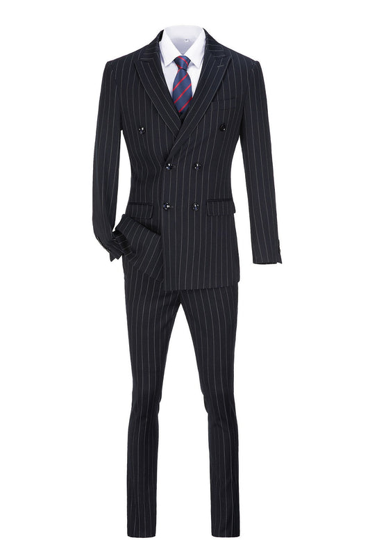 Stripe Men's 3 Piece Suits Double Breasted Blazer Vest Pants(MORE COLORS+)