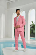 Charger l'image dans la visionneuse de la galerie, Seersucker Double Breasted Blazer Pants 2 Piece Men's Summer Suit
