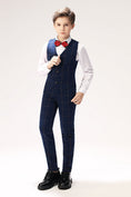 Load image into Gallery viewer, Blue Plaid Elegant Formal 4 Piece Boy's Formal Suits With Vest+Pants+Shirt+Tie
