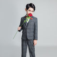 Charger l'image dans la visionneuse de la galerie, Dark Gray Plaid Fashion 5 Piece Boys Suits
