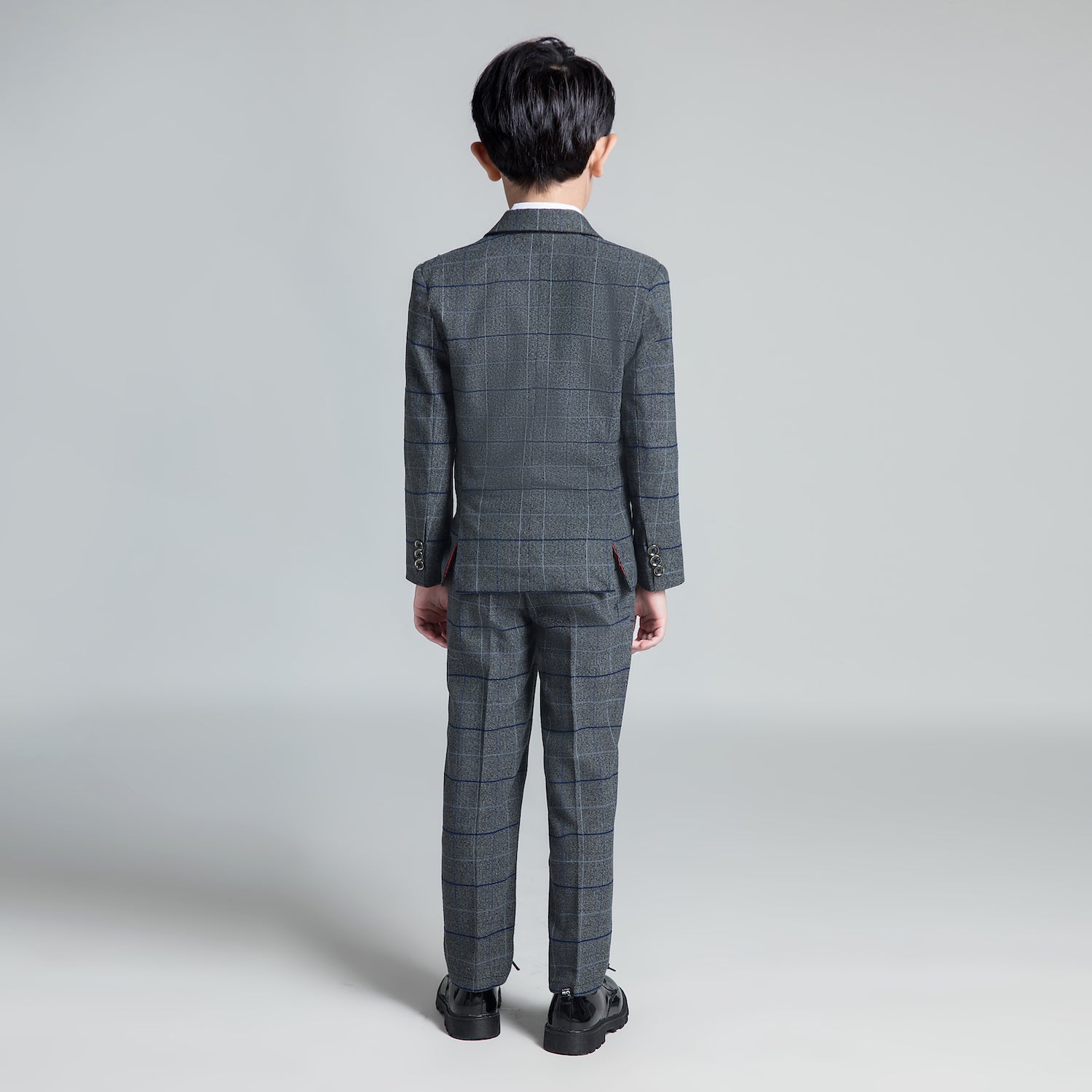 Dark Gray Plaid Fashion 5 Piece Boys Suits