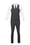 Gallery viewerに画像を読み込む, Black Plaid Men's 3 Piece Slim Fit Suit for Party, Wedding and Business
