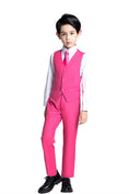 Cargar la imagen en la vista de la galería, Pink Kid Boys Custom Fit Slim 4 Piece Boy's Formal Suits With Vest+Pants+Shirt+Tie
