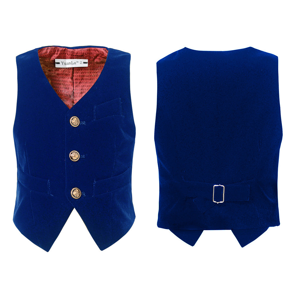 Royal Blue Velvet 2 Piece Kids Boys' Vest and Pants Dress Suits Set