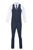 Gallery viewerに画像を読み込む, Navy Plaid Men's 3 Piece Set for Party, Wedding and Business
