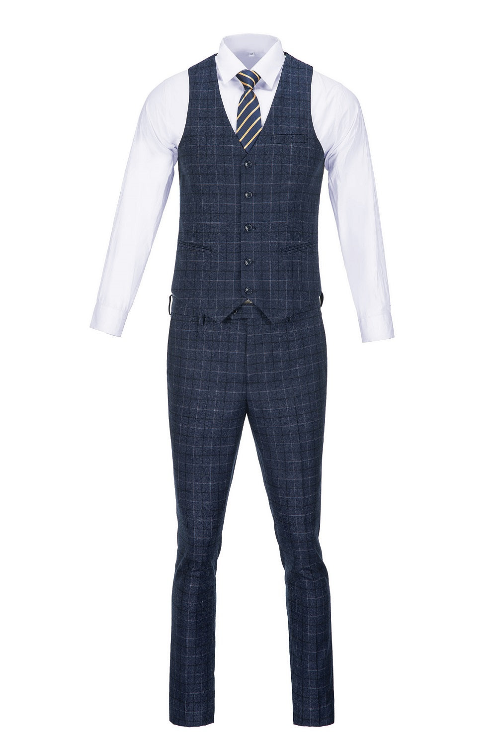 Navy Plaid Men's 3 Piece Set for Party, Wedding and Business