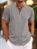 Men's Shirt Linen Shirt Popover Summer Beach Plain Henley Summer Casual Daily Shirt