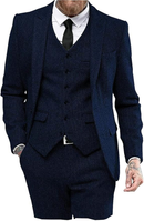 Mens Tweed Herringbone Wedding Suit Prom Tuxedos 3 Piece Peak Lapel Dress