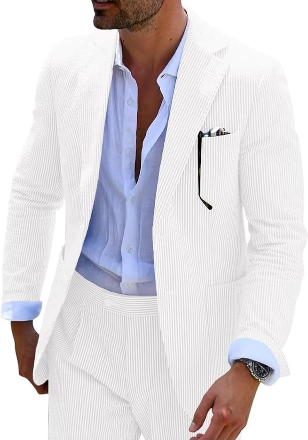 Seersucker Striped Men's Summer Blazer