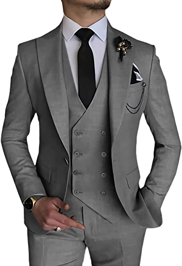 Stylish Peak Lapel Double Breasted One Button 3 Piece Men's Suit