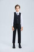 Load image into Gallery viewer, Black Fit Slim 4 Piece Boy's Formal Suits With Vest+Pants+Shirt+Tie
