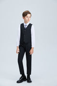 Charger l'image dans la visionneuse de la galerie, Black Fit Slim 4 Piece Boy's Formal Suits With Vest+Pants+Shirt+Tie
