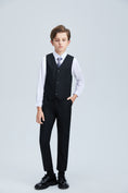 Cargar la imagen en la vista de la galería, Black Fit Slim 4 Piece Boy's Formal Suits With Vest+Pants+Shirt+Tie
