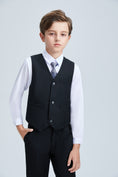 Charger l'image dans la visionneuse de la galerie, Black Fit Slim 4 Piece Boy's Formal Suits With Vest+Pants+Shirt+Tie
