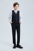 Charger l'image dans la visionneuse de la galerie, Black Fit Slim 4 Piece Boy's Formal Suits With Vest+Pants+Shirt+Tie
