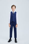 Bild in Galerie-Betrachter laden, Navy Fit Slim 4 Piece Boy's Formal Suits With Vest+Pants+Shirt+Tie
