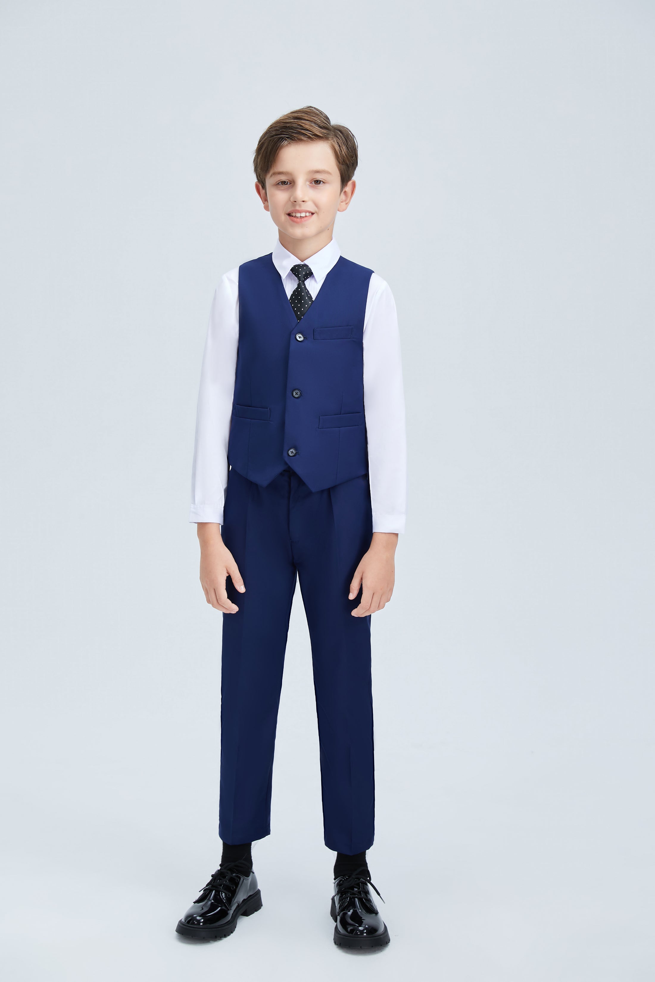 Navy Fit Slim 4 Piece Boy's Formal Suits With Vest+Pants+Shirt+Tie