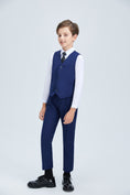 Gallery viewerに画像を読み込む, Navy Fit Slim 4 Piece Boy's Formal Suits With Vest+Pants+Shirt+Tie
