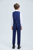 Cargar la imagen en la vista de la galería, Navy Fit Slim 4 Piece Boy's Formal Suits With Vest+Pants+Shirt+Tie
