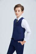 Gallery viewerに画像を読み込む, Navy Fit Slim 4 Piece Boy's Formal Suits With Vest+Pants+Shirt+Tie
