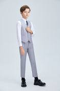 Charger l'image dans la visionneuse de la galerie, Light Grey Classic 4 Piece Boy's Formal Suits With Vest+Pants+Shirt+Tie
