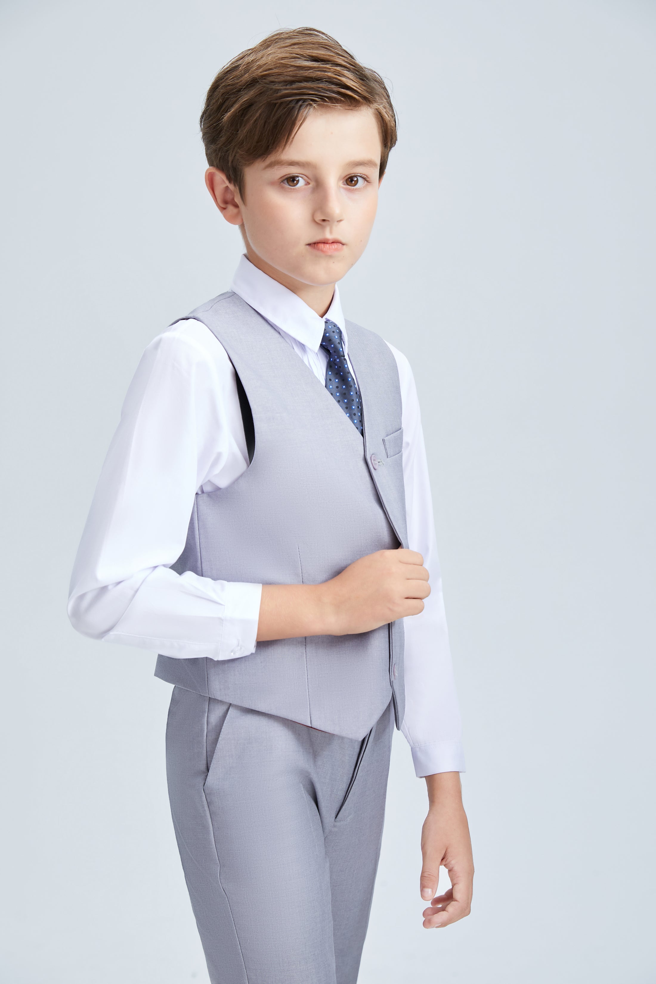 Light Grey Formal Classic Suits Set 5 Piece Boys Suits