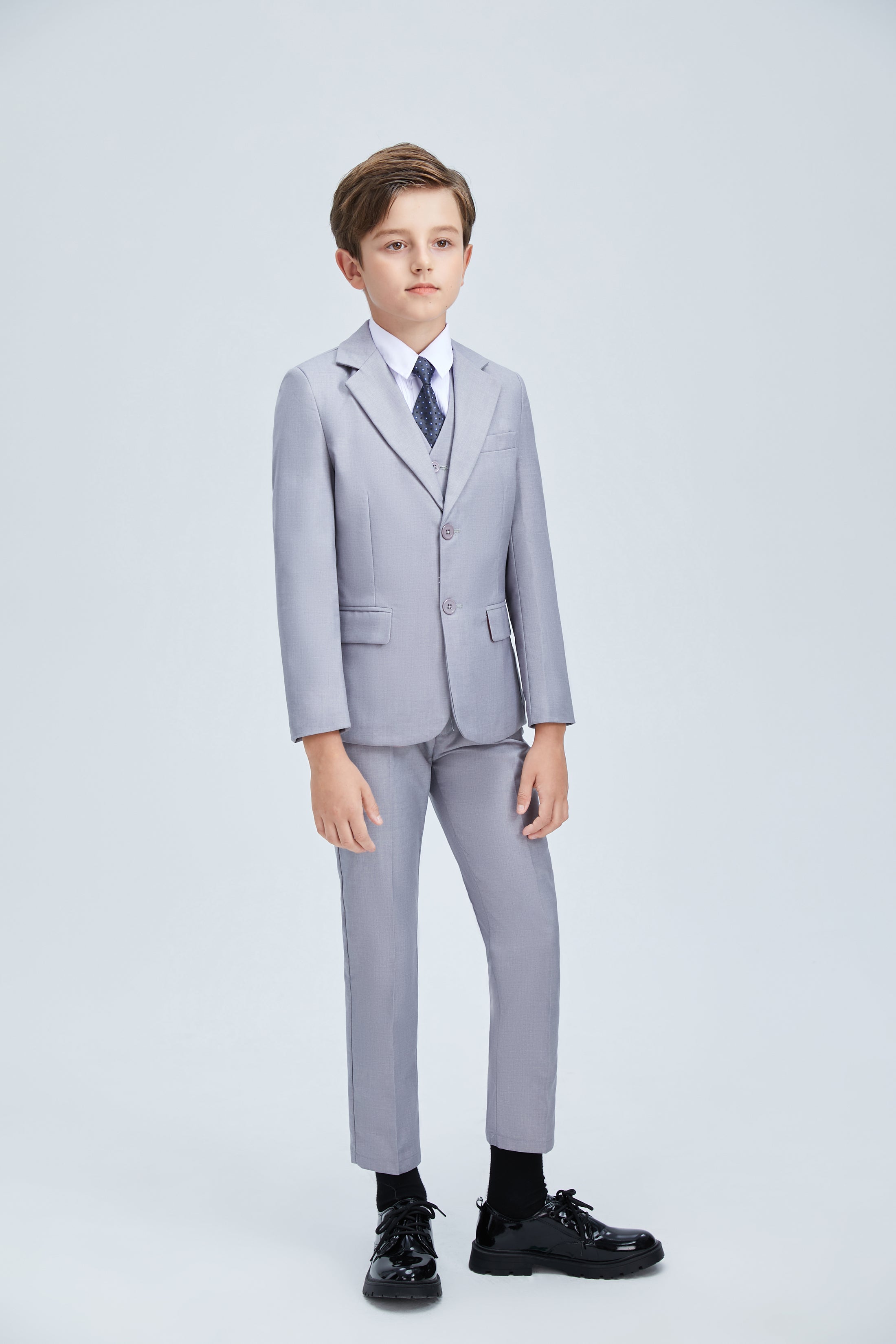 Light Grey Formal Classic Suits Set 5 Piece Boys Suits