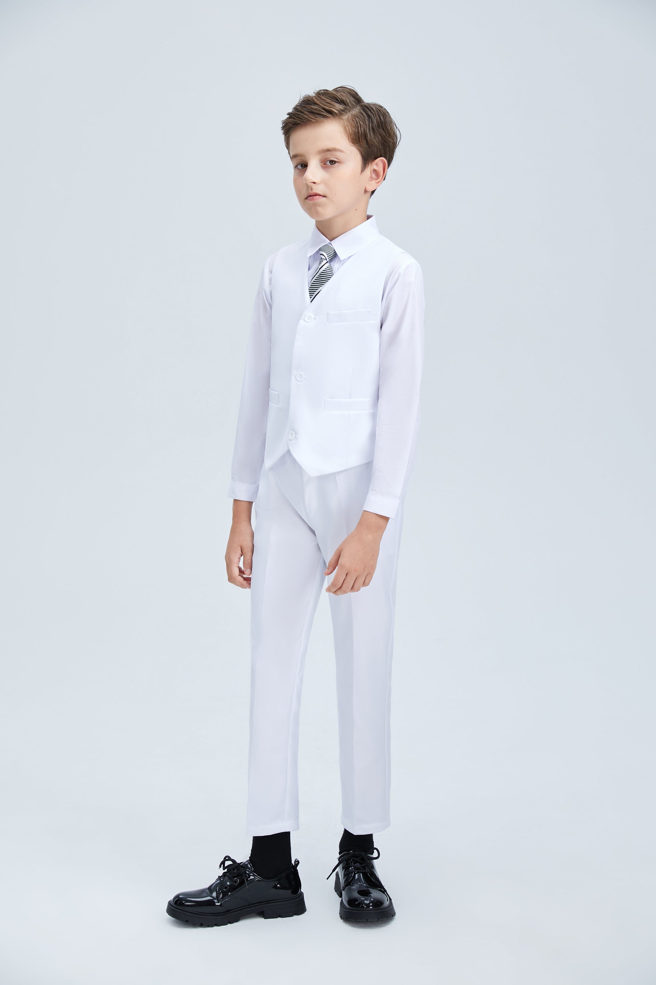 White Slim 4 Piece Boy's Formal Suits With Vest+Pants+Shirt+Tie