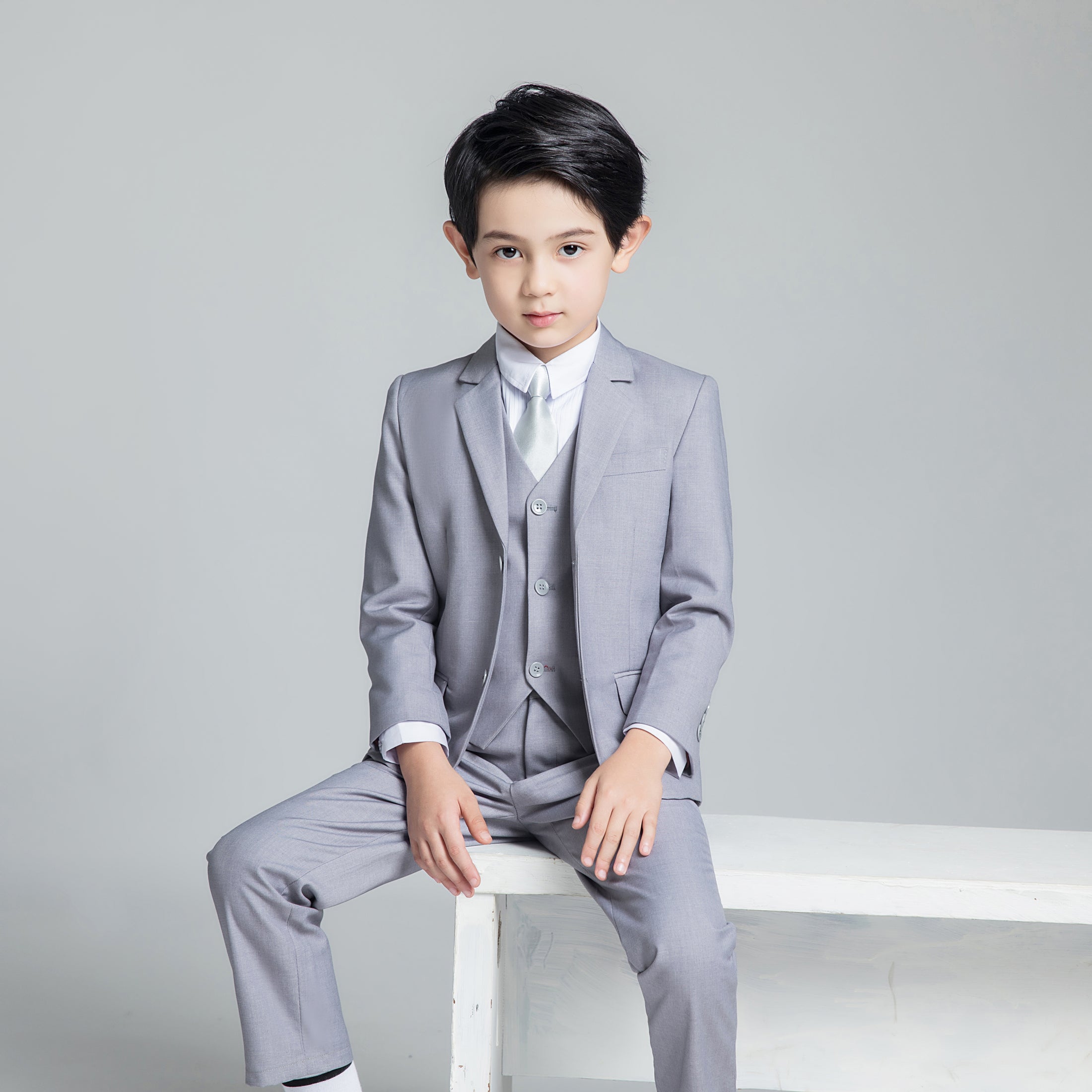 Light Grey Formal Classic 5 Piece Boys Suits