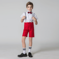 Cargar la imagen en la vista de la galería, Red 4 Piece Kids Boys' Formal Party Summer Suits Set With Suspenders
