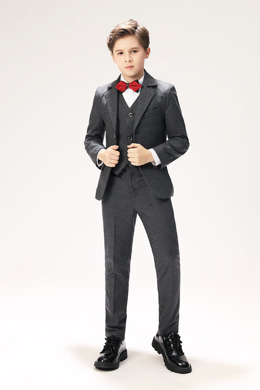 Grey Woolen Elegant 5 Piece Boys Suits