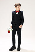 Load image into Gallery viewer, Navy Striped Slim Fit Modern 5 Piece Boy's Formal Suits
