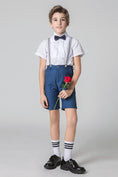 Cargar la imagen en la vista de la galería, Blue 4 Piece Kids Boys' Formal Party Dress Suits Set With Suspenders
