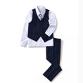 Cargar la imagen en la vista de la galería, Blue Plaid Elegant Formal 4 Piece Boy's Formal Suits With Vest+Pants+Shirt+Tie
