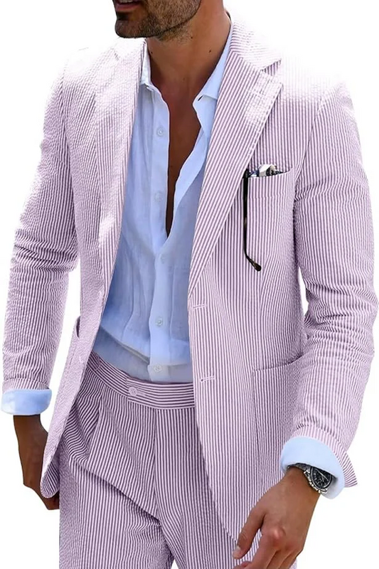 Seersucker Striped Men's Summer Blazer