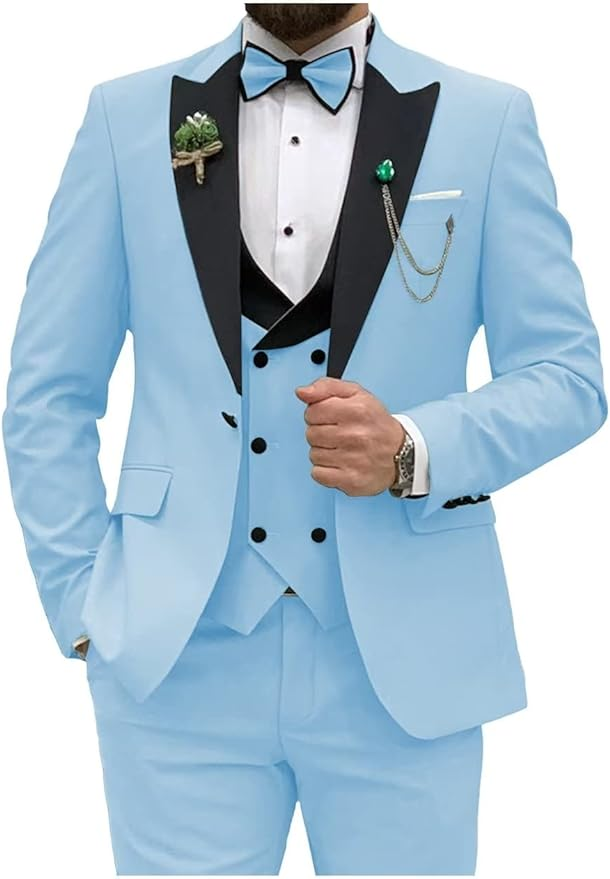 Double Breasted Slim Fit 3 Piece Men's Suit