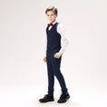 Bild in Galerie-Betrachter laden, Navy Fit Slim 4 Piece Boy's Formal Suits With Vest+Pants+Shirt+Tie
