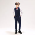 Gallery viewerに画像を読み込む, Navy Fit Slim 4 Piece Boy's Formal Suits With Vest+Pants+Shirt+Tie
