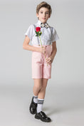 Cargar la imagen en la vista de la galería, Pink 4 Piece Kids Boys' Formal Party Dress Suits Set With Suspenders
