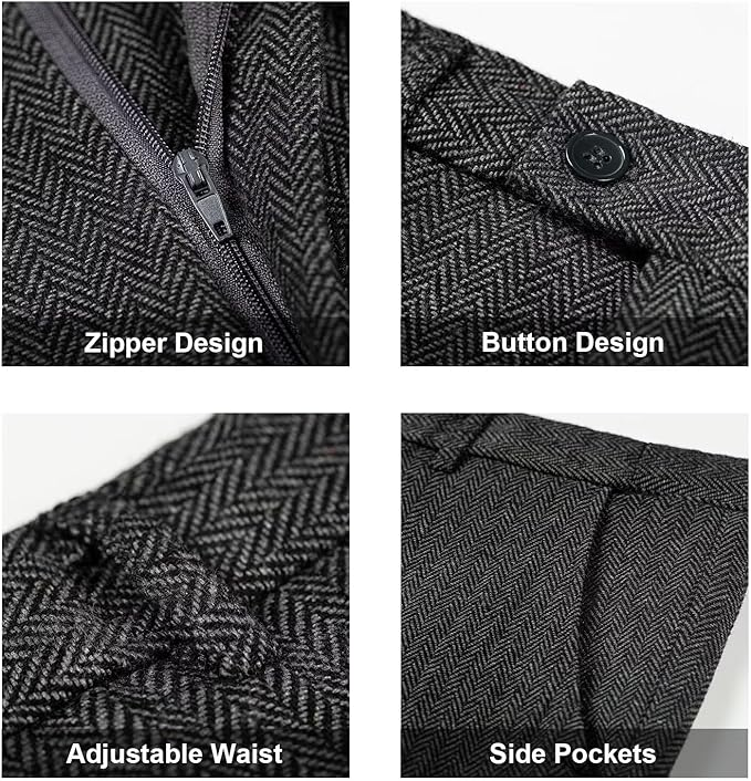 Retro Tweed Herringbone Slim Fit Notch Lapel Tuxedos Set Prom 3 Piece Men's Suit