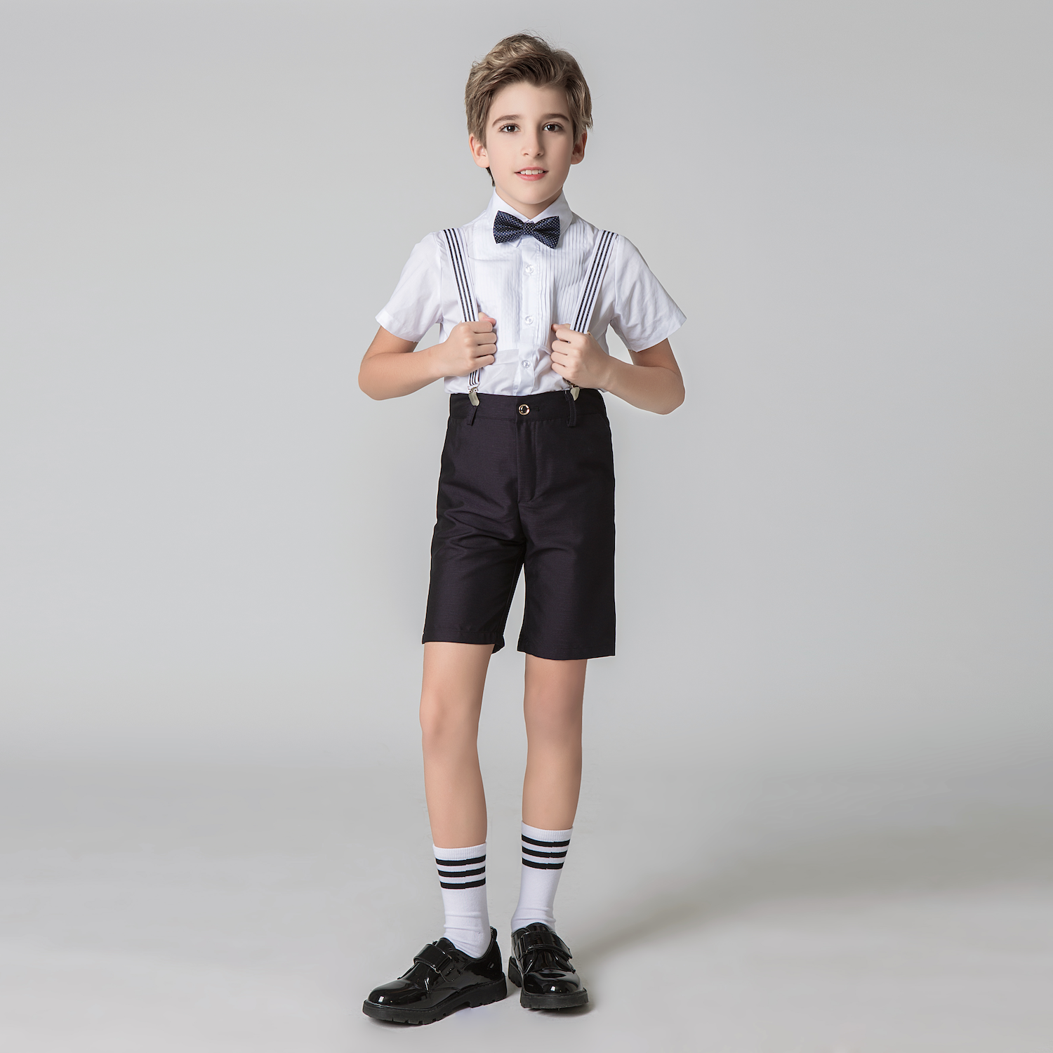 Black Red 4 Piece Kids Boys' Formal Party Summer Suits Set With Suspenders