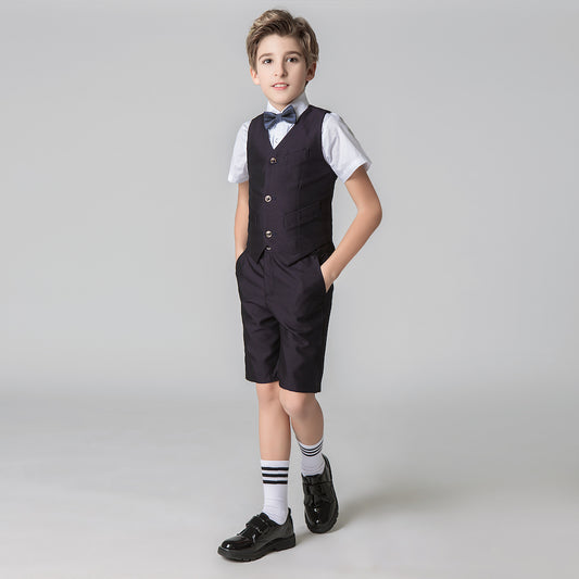 Black Red Outfit Formal Summer 4 Piece Kids Boys Suit