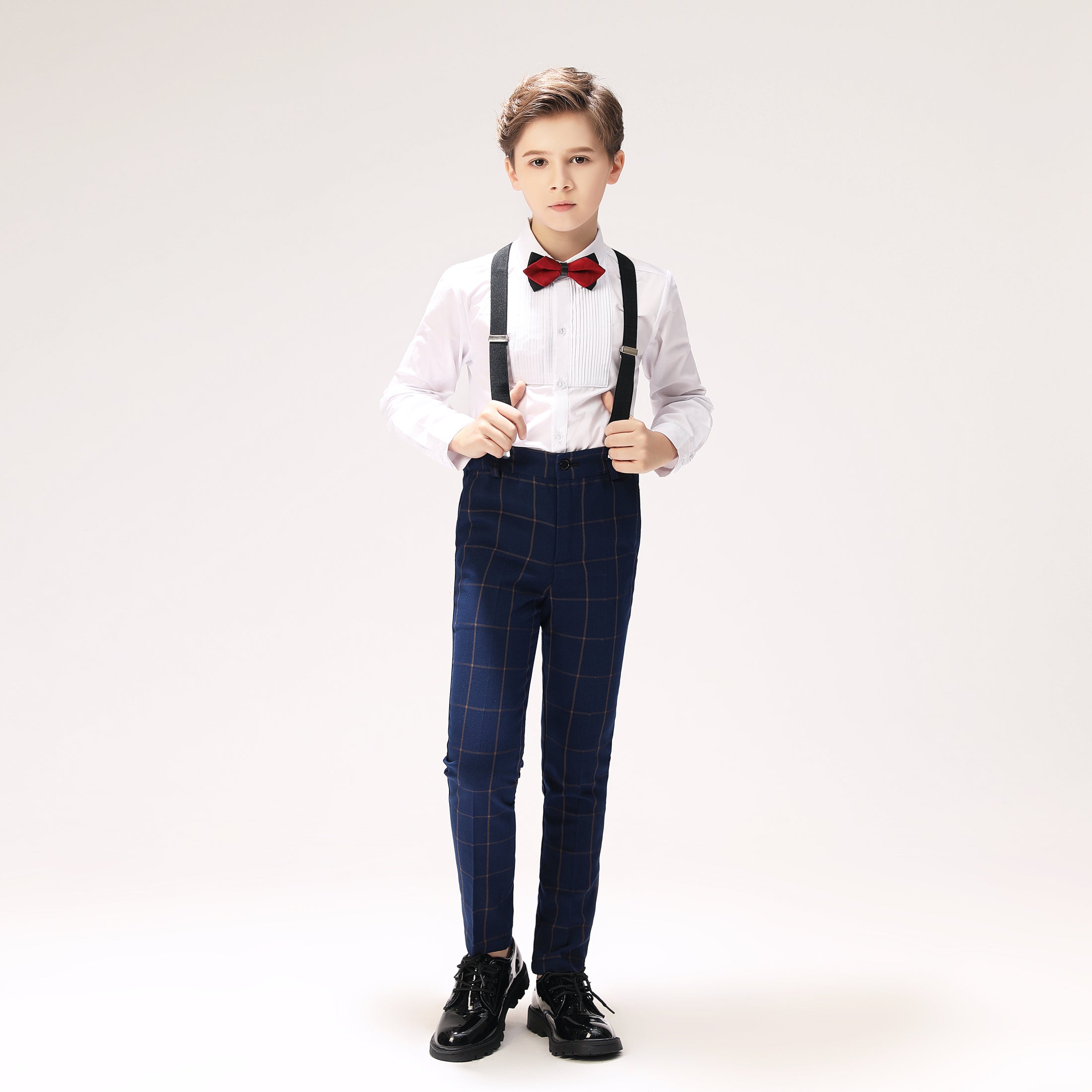 Blue Plaid Elegant 5 Piece Boys Suits