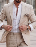 Gallery viewerに画像を読み込む, Men's Linen Suits Beach Wedding Summer Suits Single Breasted 2 Piece Suits 2024
